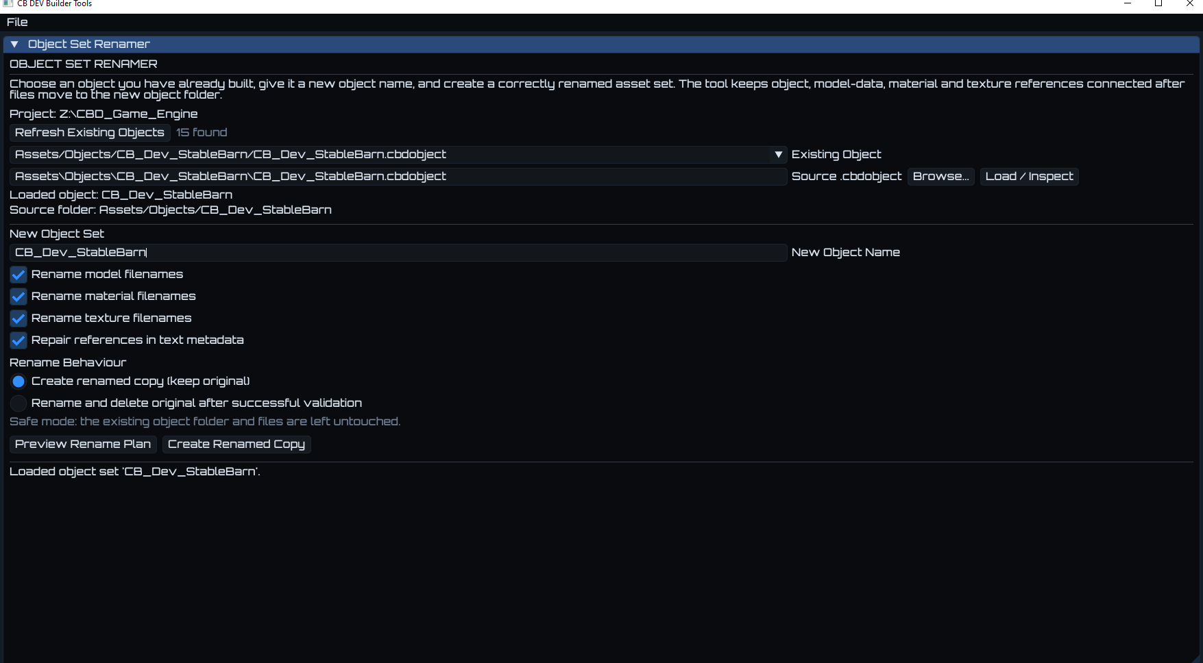 CB Dev Object Set Renamer interface