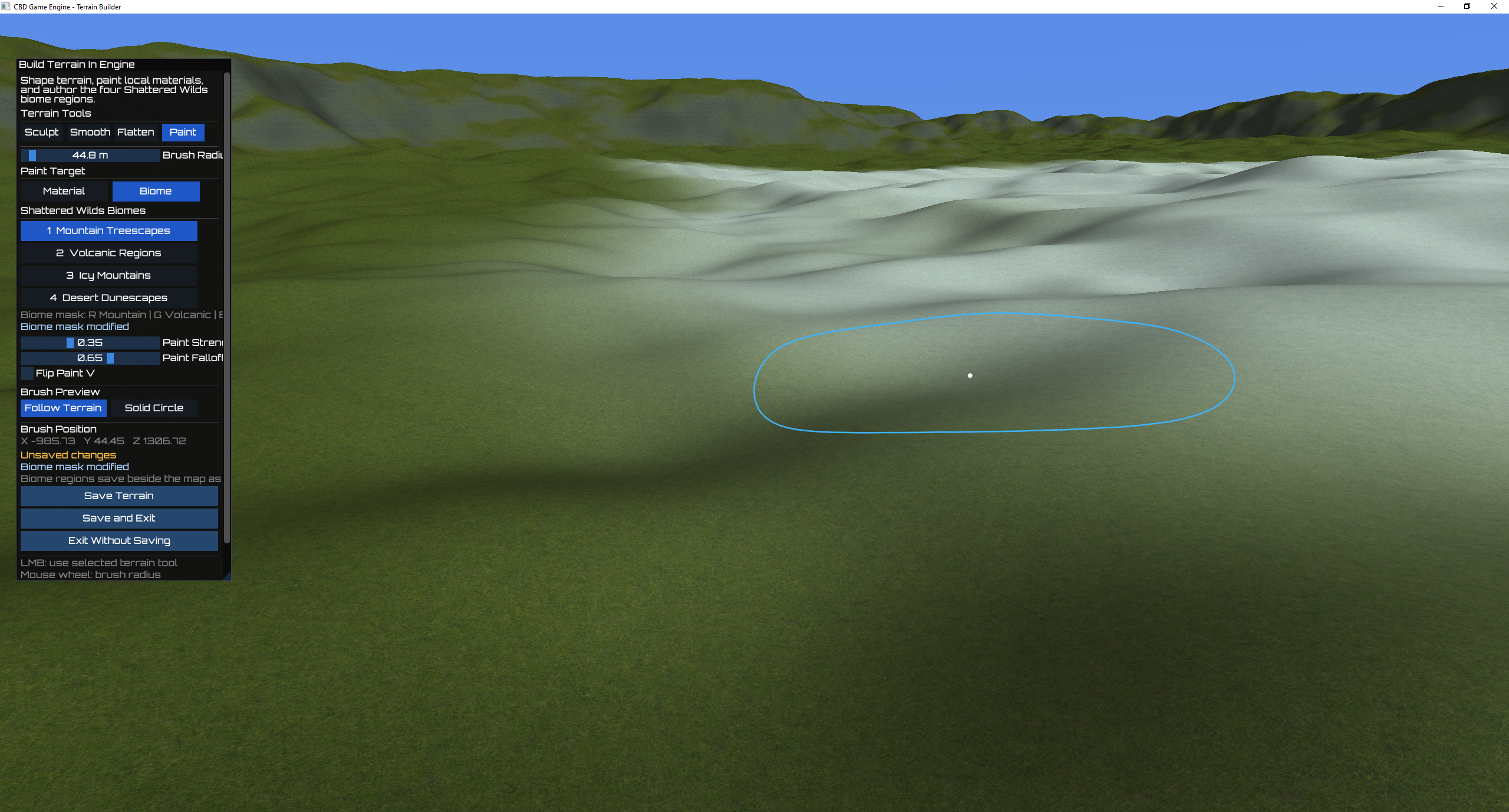 CB Dev Runtime Terrain Builder interface